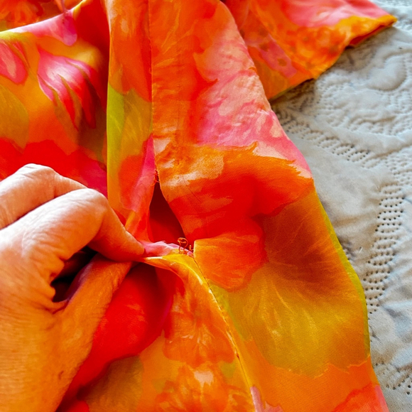 Vintage Roberta Lynn Long Robe, Housecoat L/XL Orange Pink - Picture 8 of 11